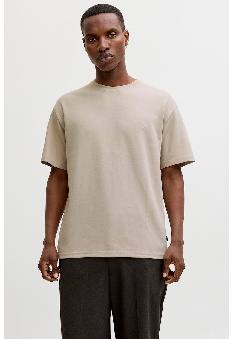 Tricou regular-fit cu decolteu la baza gatului - Bej deschis