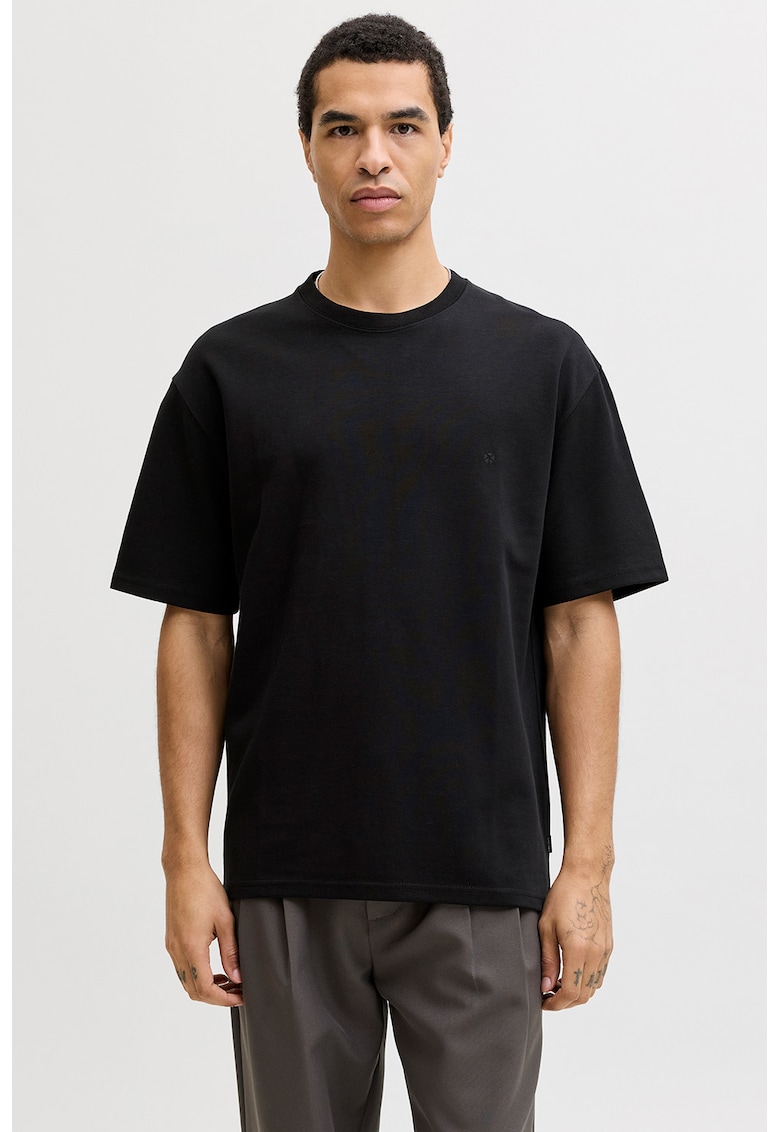 Tricou regular-fit cu decolteu la baza gatului - Negru