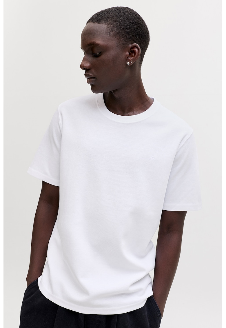 Tricou regular-fit cu decolteu la baza gatului - Alb optic