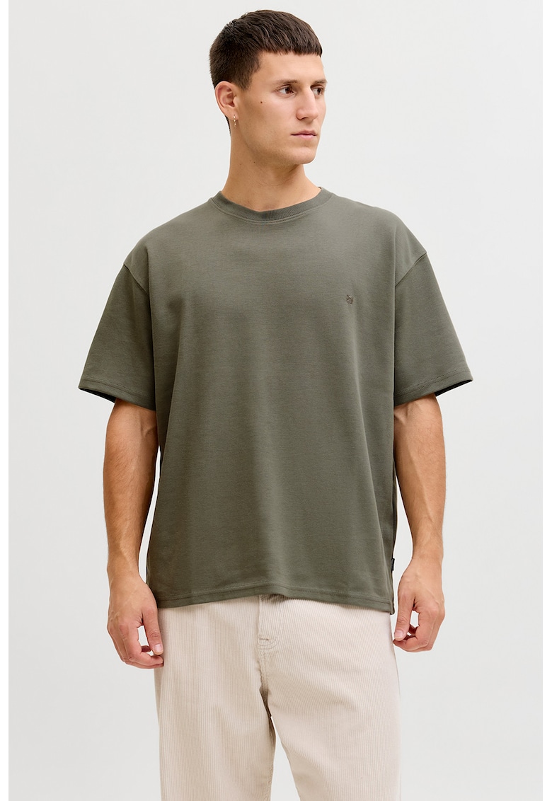 Tricou regular-fit cu decolteu la baza gatului - Verde sparanghel