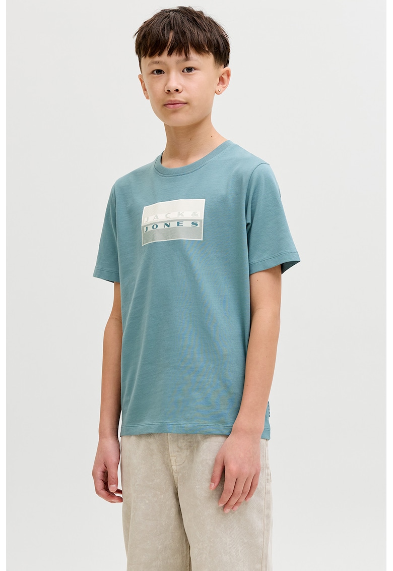 Tricou cu imprimeu logo - Gri deschis/Albastru petrol