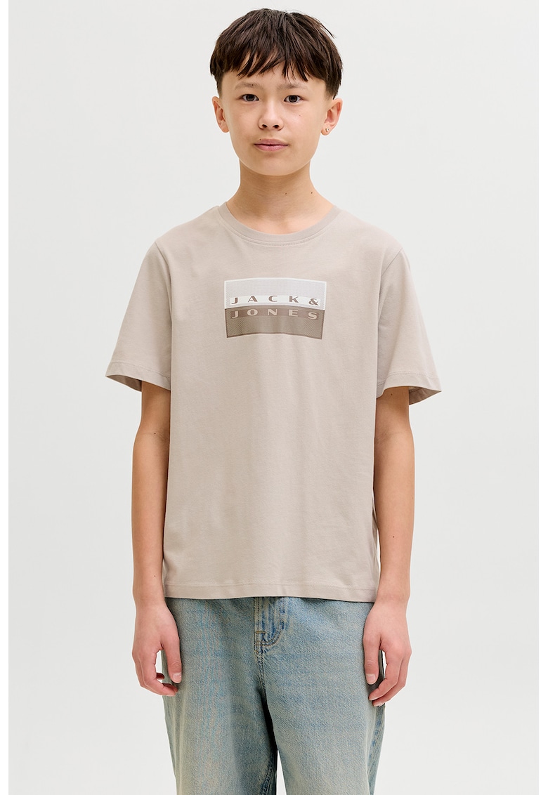 Tricou cu imprimeu logo - Maro deschis/Alb murdar/Grej