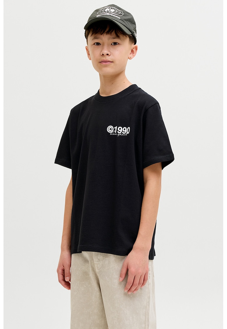 Tricou din bumbac cu imprimeu grafic pe partea din spate - Alb/Negru/Gri deschis