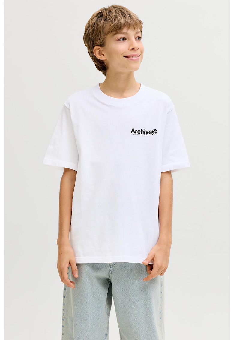 Tricou din bumbac cu imprimeu grafic pe partea din spate - Alb/Negru/Coral