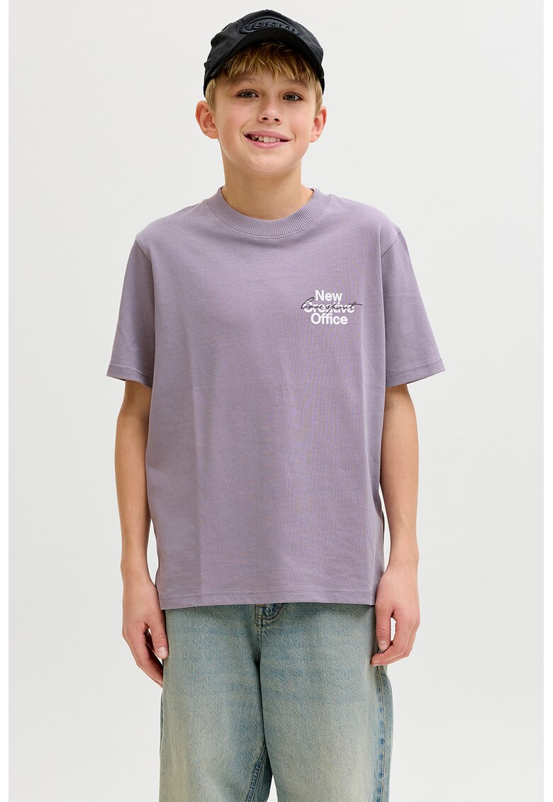 Tricou din bumbac cu imprimeu grafic pe partea din spate - Alb/Gri deschis/Lila