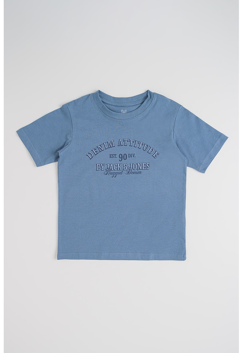 Tricou din bumbac organic cu imprimeu logo - Albastru ultramarin/Albastru prafuit