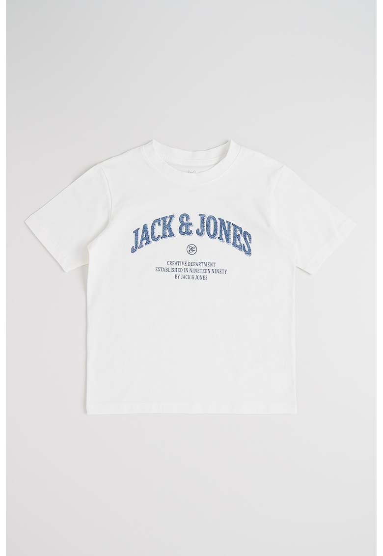 Tricou din bumbac organic cu imprimeu logo - Alb/Albastru ultramarin