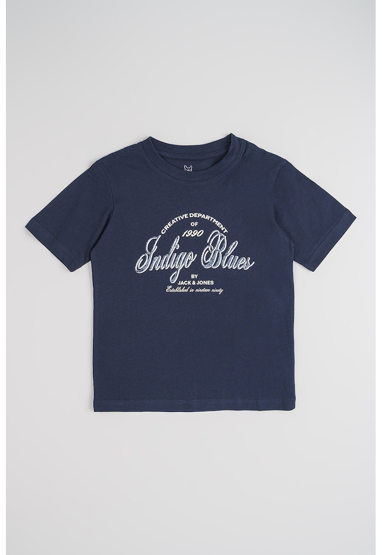 Tricou din bumbac organic cu imprimeu logo - Alb/Bleumarin