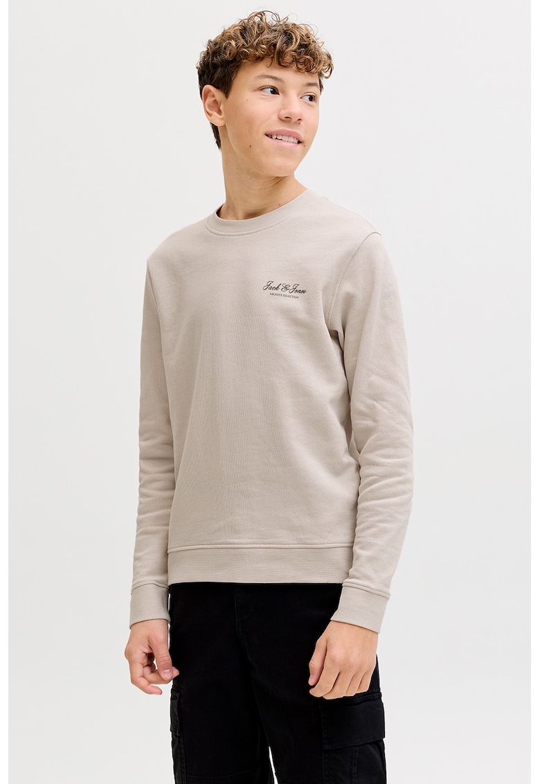 Bluza de trening din amestec de bumbac organic cu decolteu la baza gatului - Maro camel