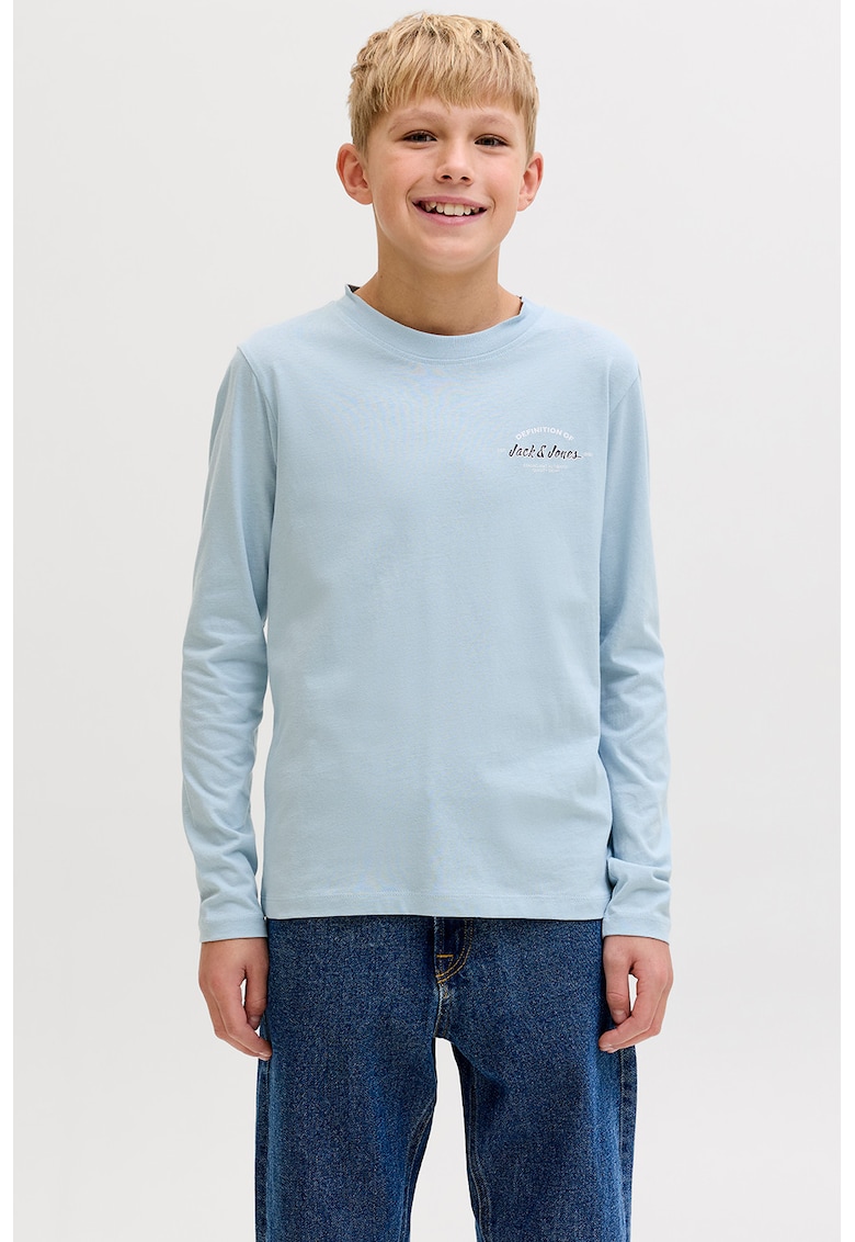 Bluza de trening dn bumbac cu model uni - Albastru pastel/Negru