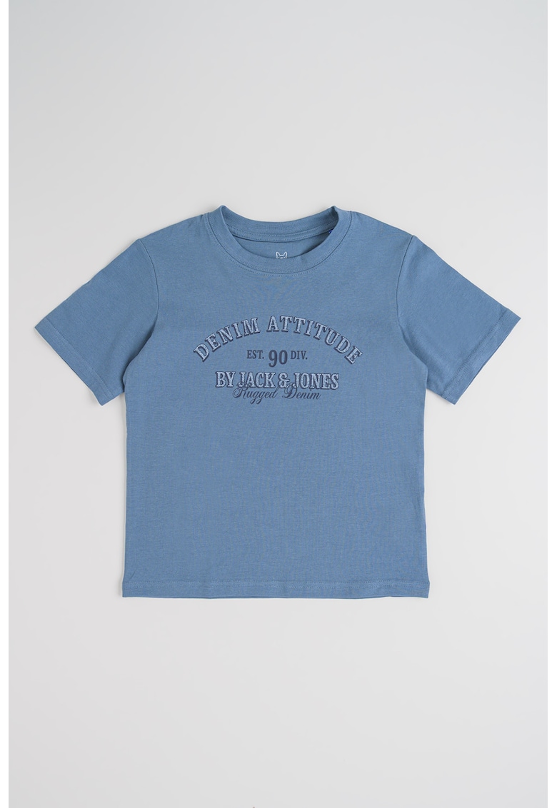 Tricou din bumbac organic cu imprimeu logo - Albastru prafuit