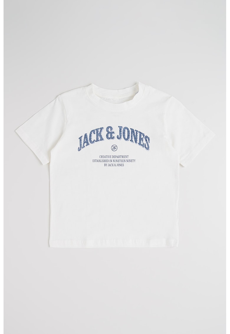 Tricou din bumbac organic cu imprimeu logo - Alb/Albastru ultramarin