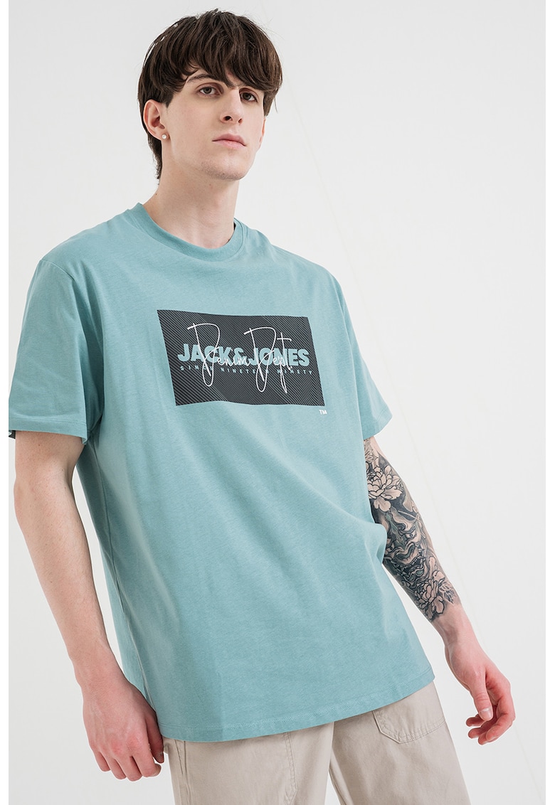 Tricou cu imprimeu logo - Negru/Verde menta