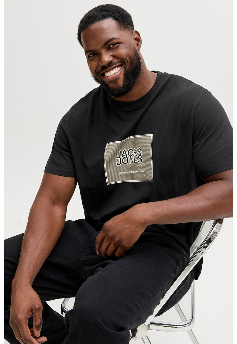 Tricou din bumbac organic cu imprimeu logo pe piept - Alb/Negru/Grej