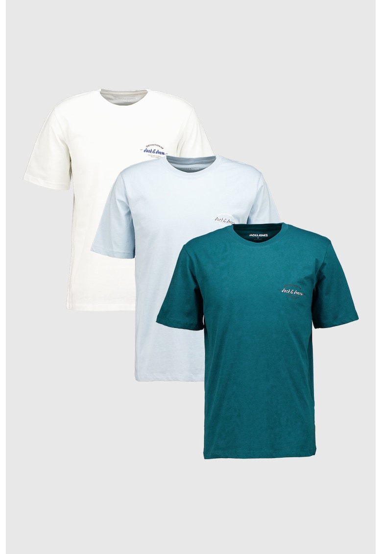 Set de tricouri din bumbac organic - 3 piese - Alb/Verde padure/Albastru glaciar