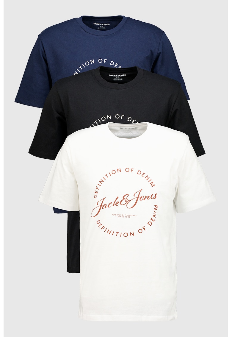 Set de tricouri cu imprimeu logo - 3 piese - Alb/Negru/Bleumarin
