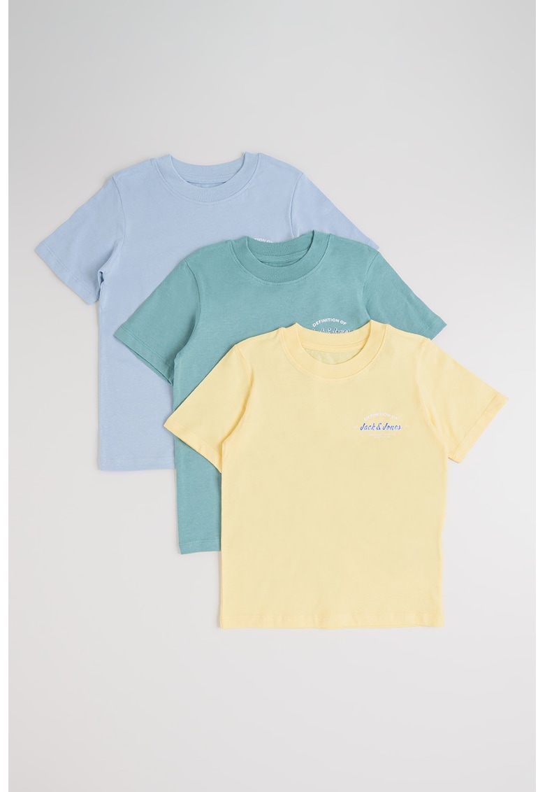 Set de tricouri din bumbac - 3 piese - Albastru lavanda/Galben pai/Verde persan