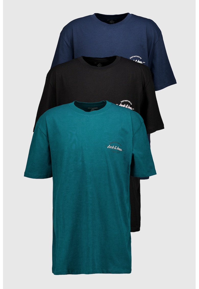 Set de tricouri cu logo - 3 piese - Negru/Verde englez/Bleumarin