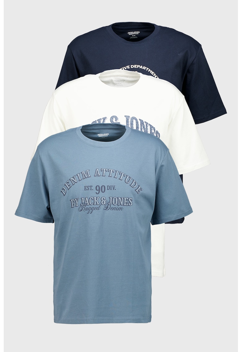 Set de tricouri din bumbac organic Denver - 3 piese - Alb/Albastru inchis/Negru stins