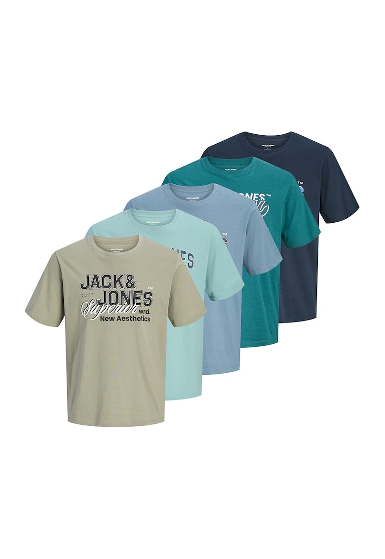 Set de tricouri cu imprimeu logo - 5 piese - Turcoaz/Albastru azur/Grej/Bleumarin
