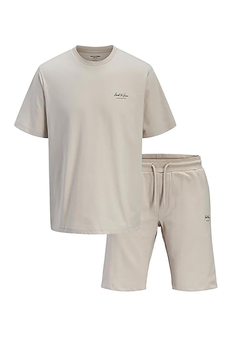 Trening din bumbac organic cu pantaloni scurti - Bej/Gri inchis