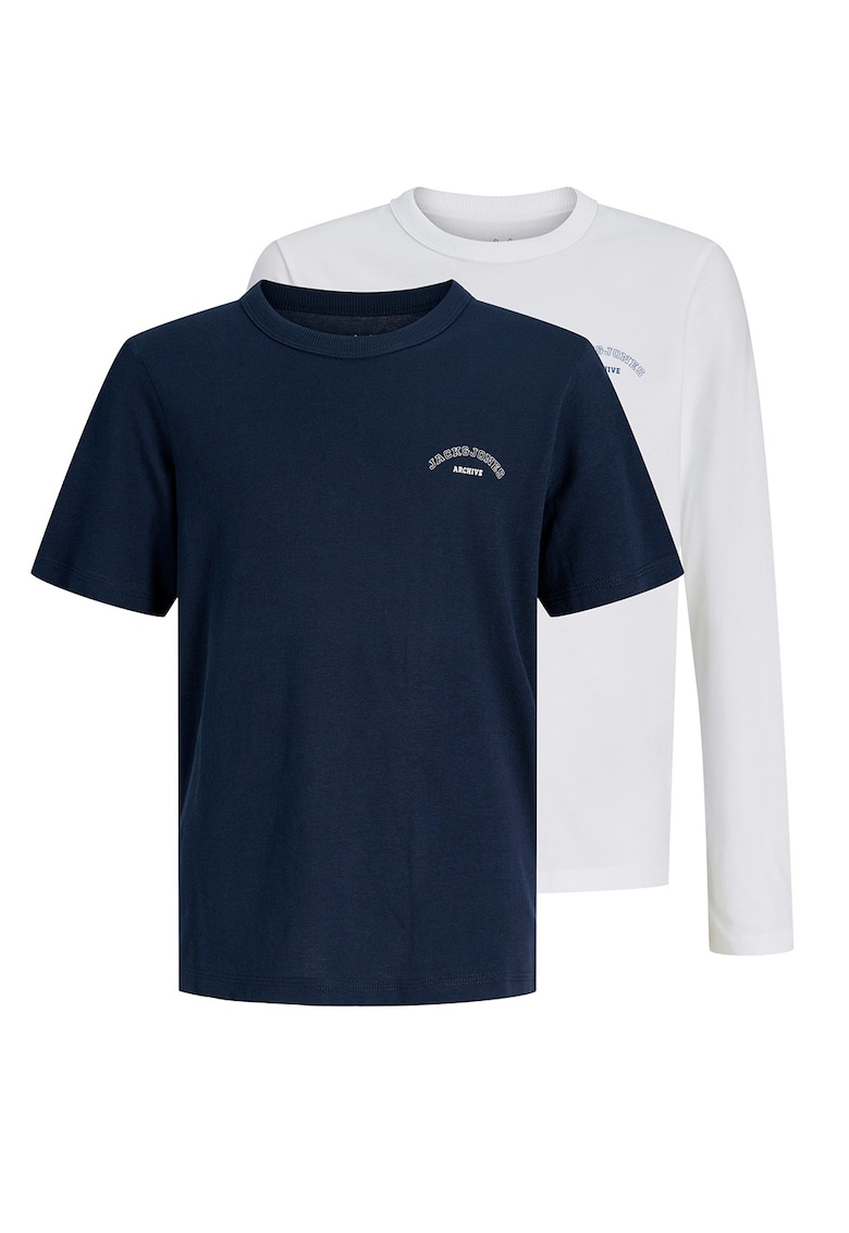 Set de bluza si tricou din bumbac organic - 2 piese - Alb/Bleumarin