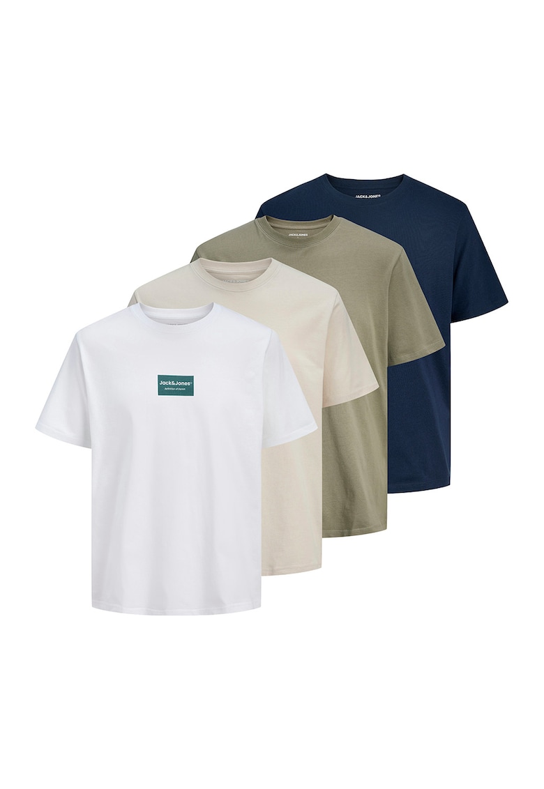 Set de tricouri cu croiala lejera - 4 piese - Alb optic/Verde sparanghel/Bej deschis/Bleumarin