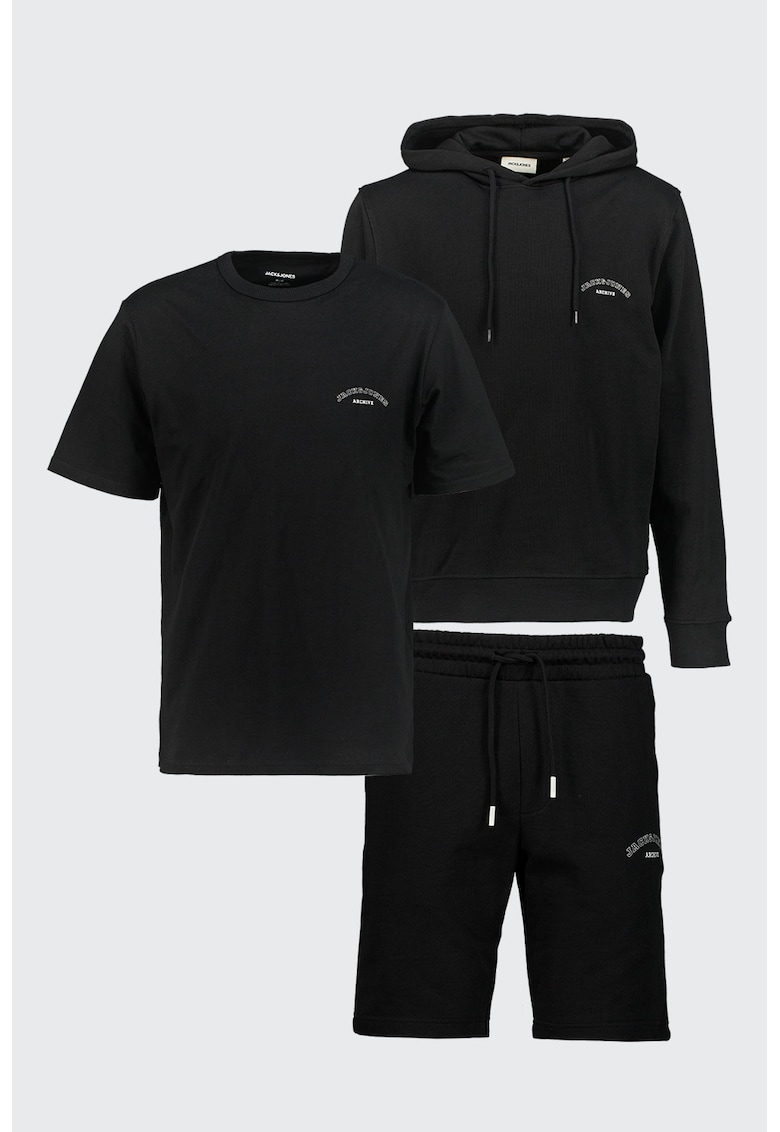 Set de tricou - hanorac si pantaloni scurti - 3 piese - Alb/Negru