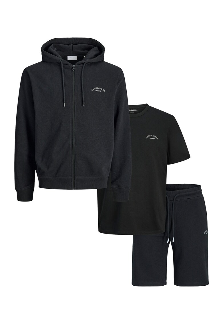 Set de tricou - hanorac si pantaloni scurti - 3 piese - Alb/Negru