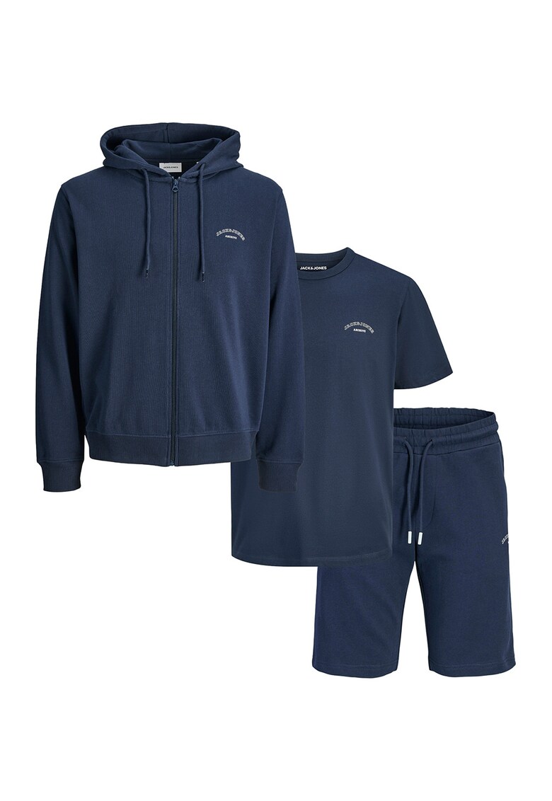Set de tricou - hanorac si pantaloni scurti - 3 piese - Bleumarin