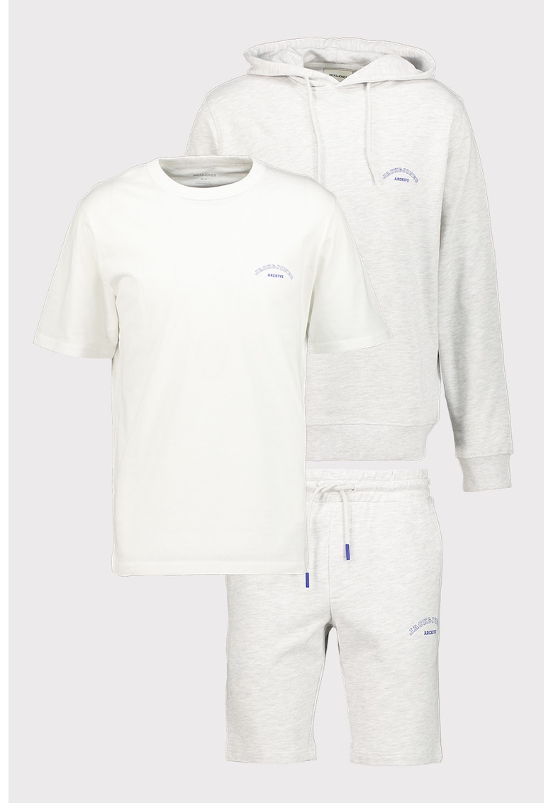 Set de tricou - hanorac si pantaloni scurti - 3 piese - Alb/Gri deschis
