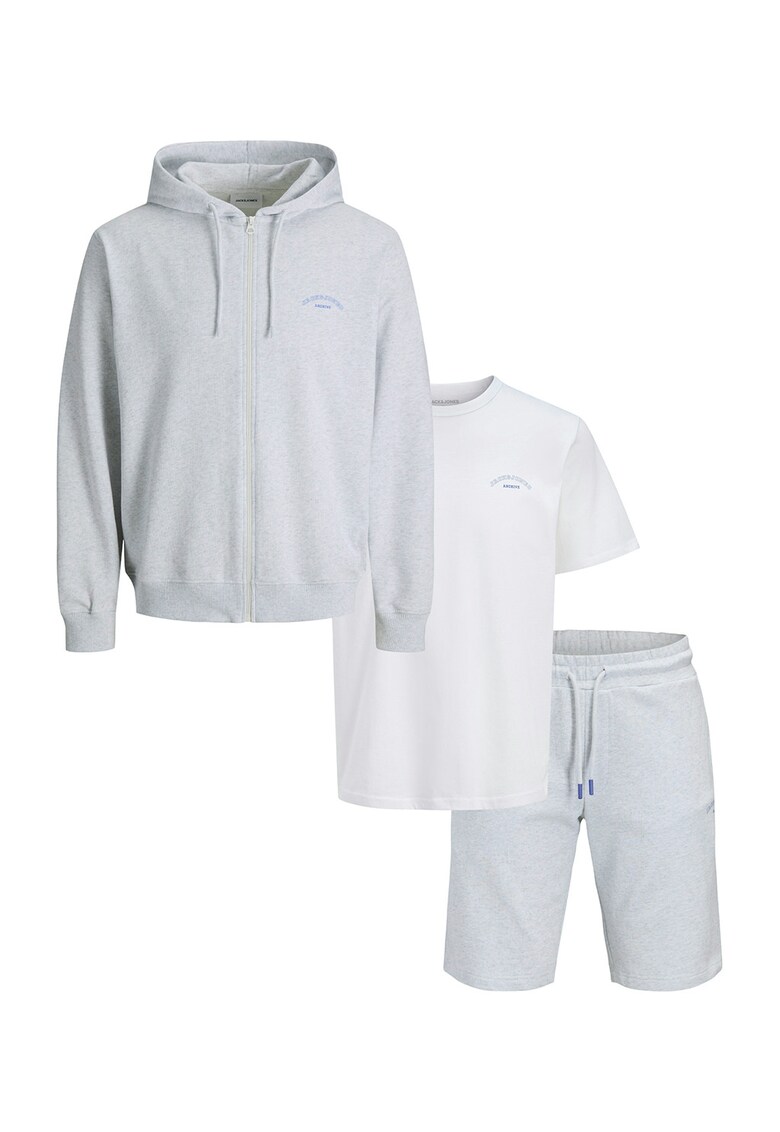 Set de tricou - hanorac si pantaloni scurti - 3 piese - Alb/Gri deschis