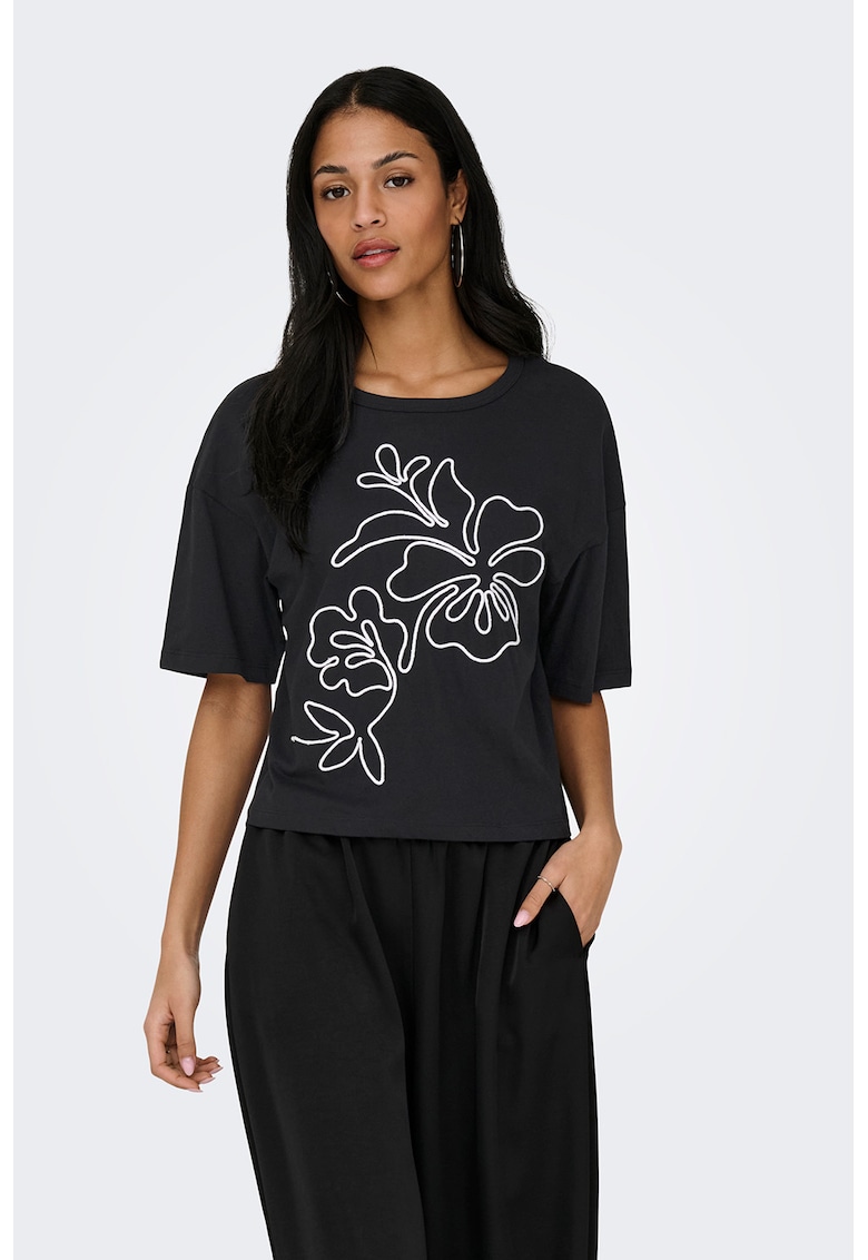 Tricou din amestec de bumbac cu maneci cazute
