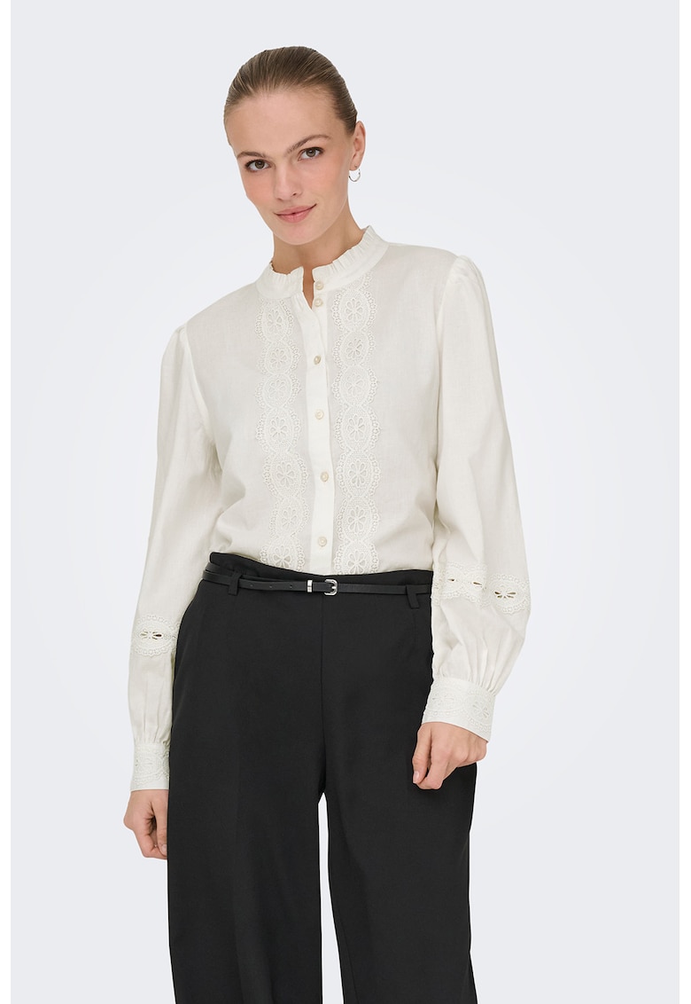 Camasa cu broderie si maneci bufante - Alb murdar