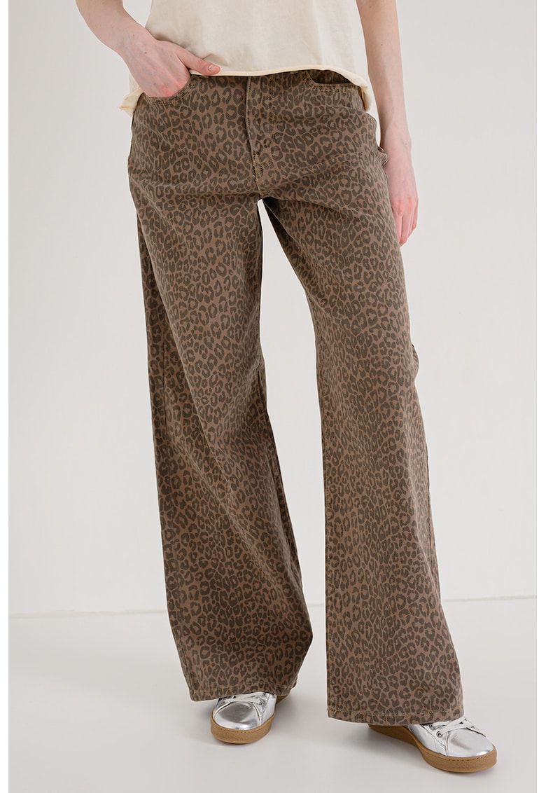 Blugi cu croiala ampla si animal print - Negru/Maro camel