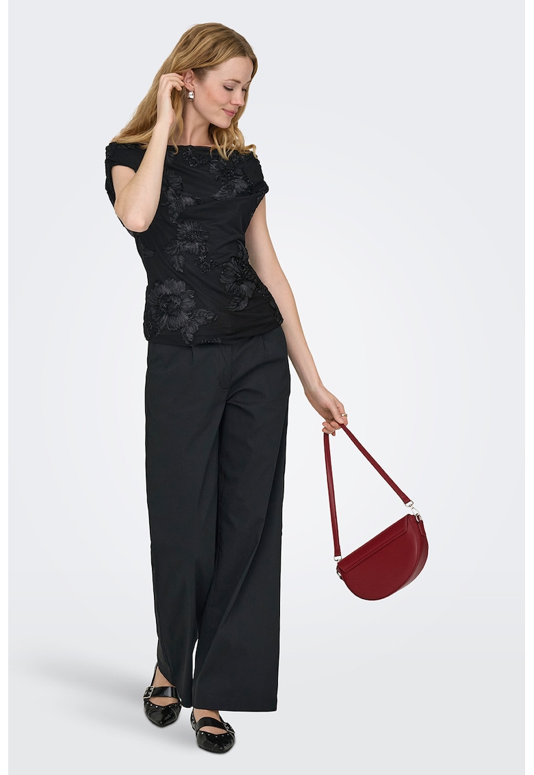 Pantaloni cu talie inalta si croiala ampla - Negru