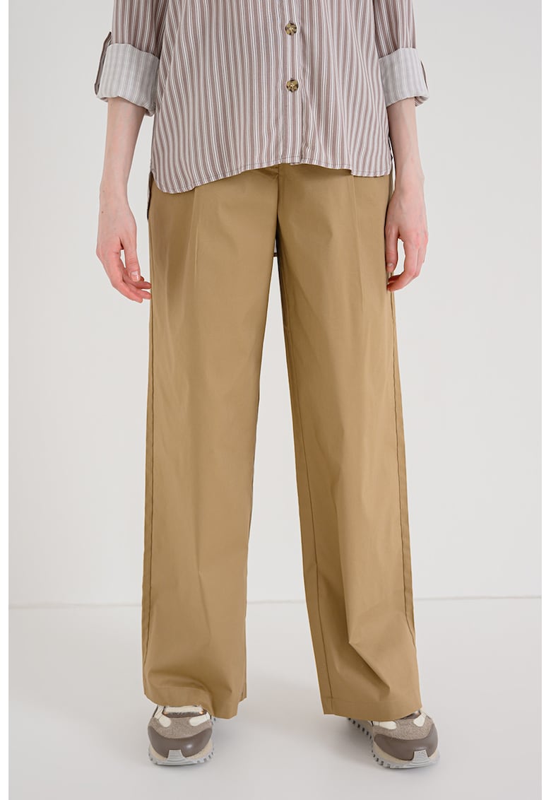 Pantaloni cu talie inalta si croiala ampla - Caramel