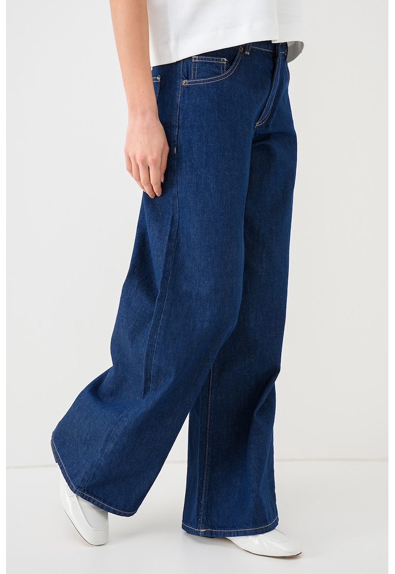 Blugi cu croiala ampla si talie medie - Albastru inchis