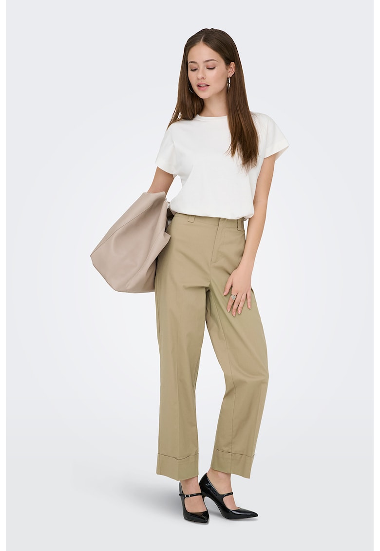 Pantaloni crop cu talie inalta - Maro camel