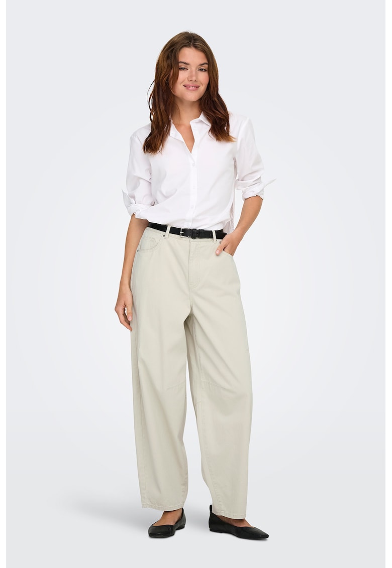 Pantaloni cu talie medie Barrel - Alb murdar
