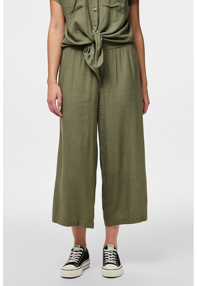 Pantaloni culotte din amestec de in - Verde feriga