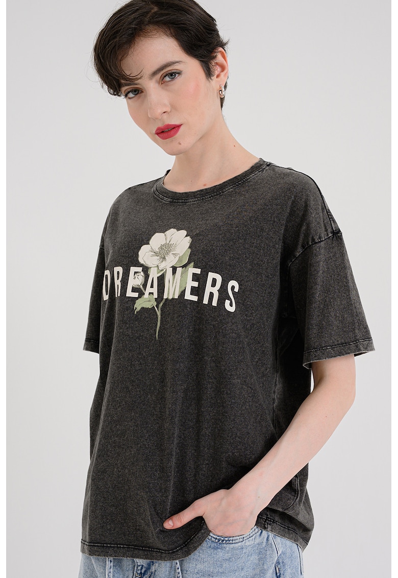 Tricou lejer cu imprimeu - Alb/Gri inchis