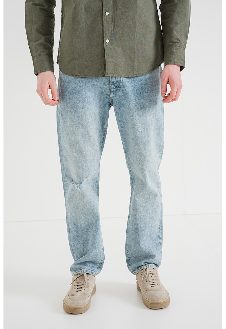 Blugi drepti cu aspect deteriorat - Albastru melange