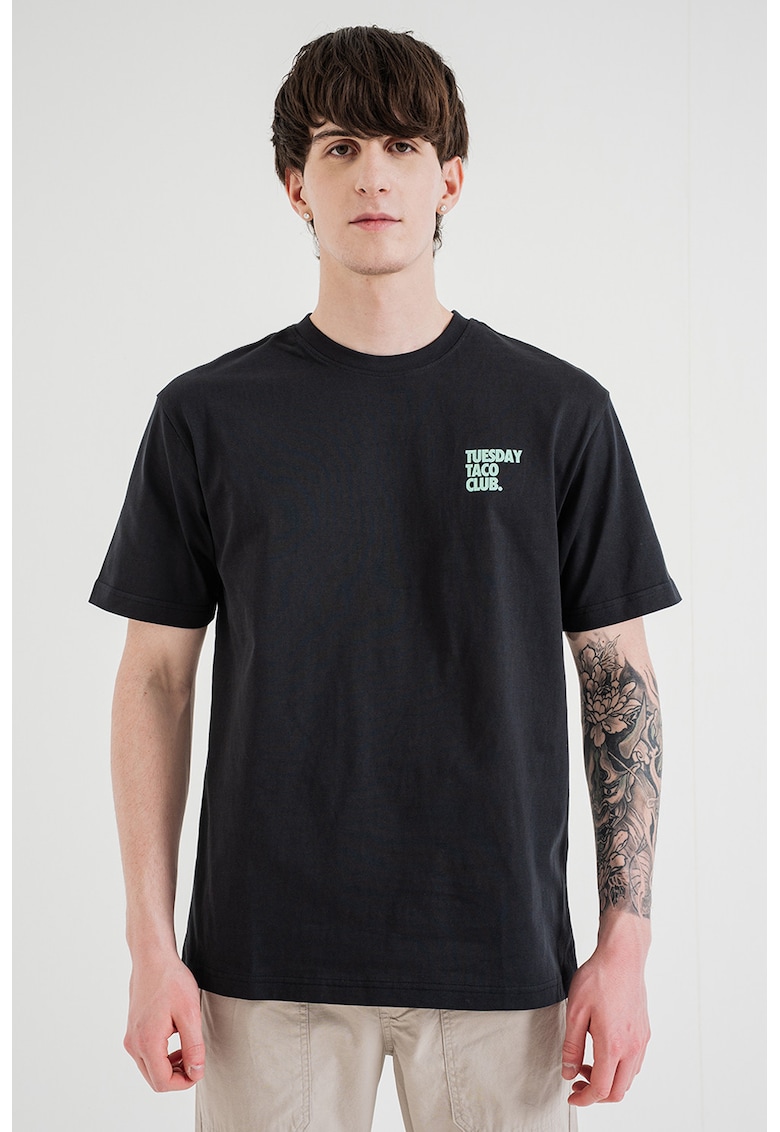 Tricou din bumbac organic cu imprimeu grafic - Verde/Negru