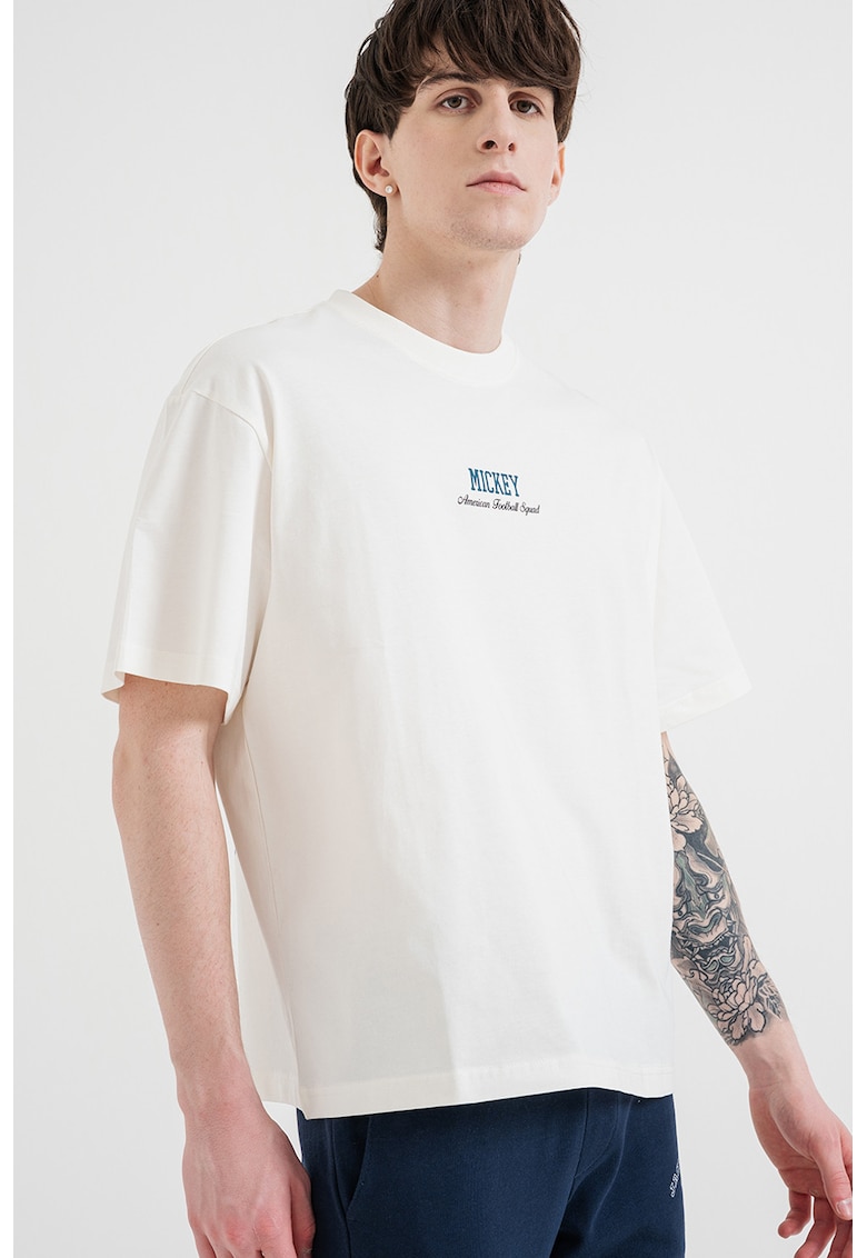 Tricou lejer cu imprimeu Mickey Mouse - Albastru petrol/Crem