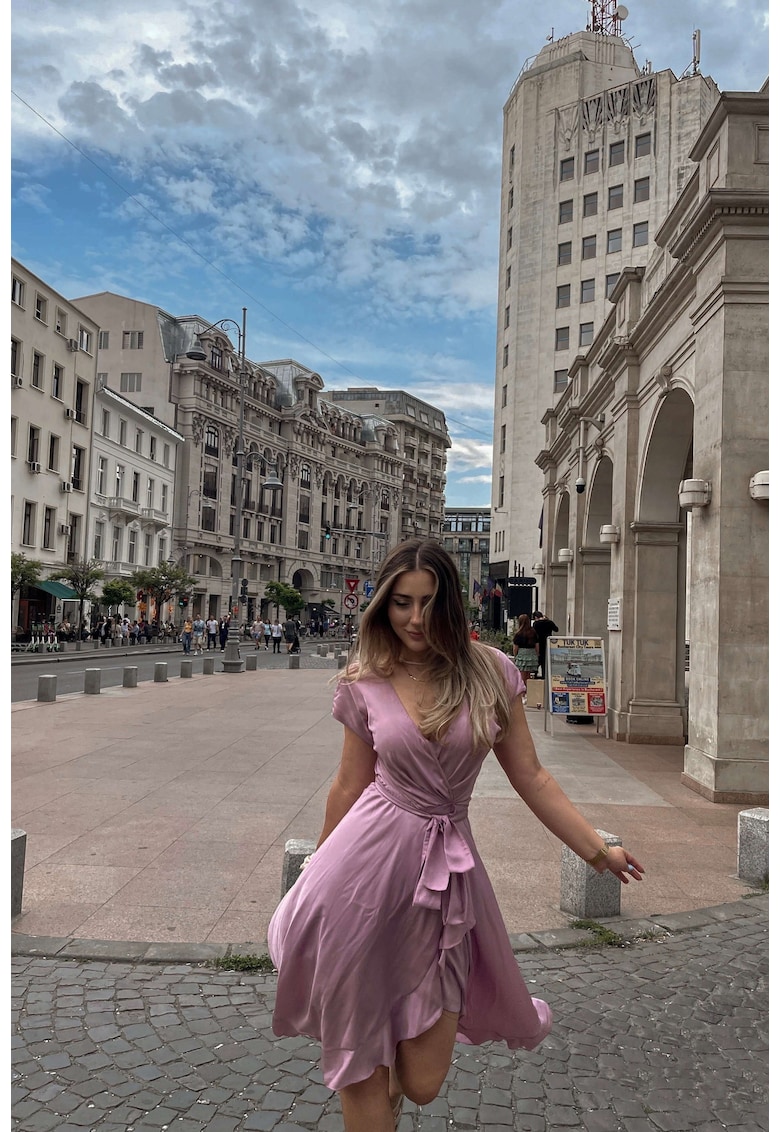 Rochie midi petrecuta din satin Palace - Roz deschis