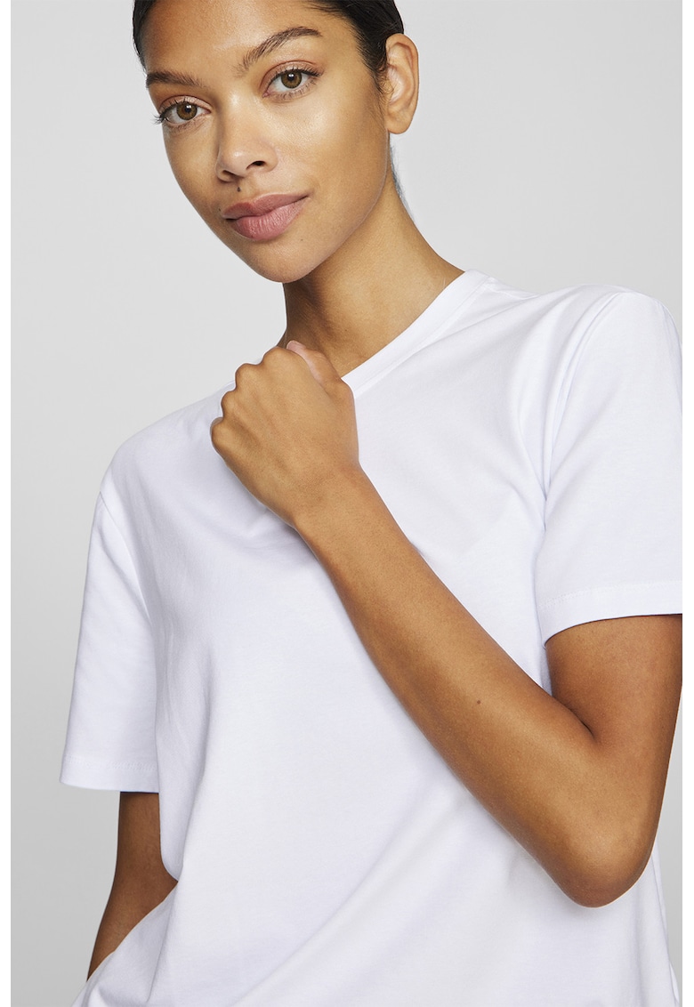 Tricou din amestec de bumbac organic cu decolteu la baza gatului - Alb optic