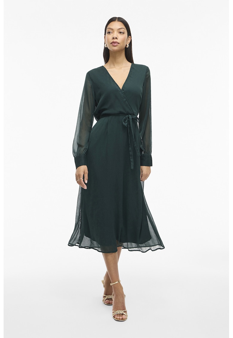 Rochie midi cu decolteu in V - Verde inchis
