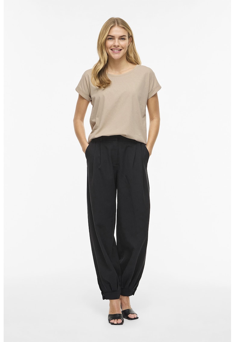 Tricou din amestec de bumbac organic cu terminatie asimetrica - Bej