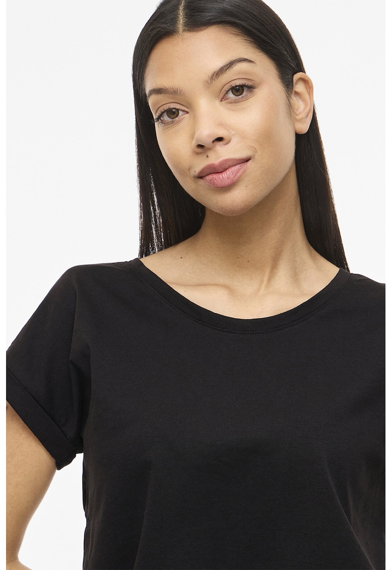 Tricou din amestec de bumbac organic cu terminatie asimetrica - Negru